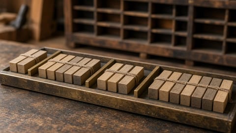 A flat diagram of many small square tiles in a row, grouped by thin brackets into patches of different lengths that feed into one large rectangular block.